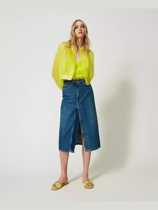 Twinset Denim High Waist Midi Skirt in Blue color