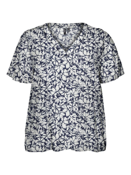 Vero Moda Women's Blouse Short Sleeve with V Neck Navy Blazer