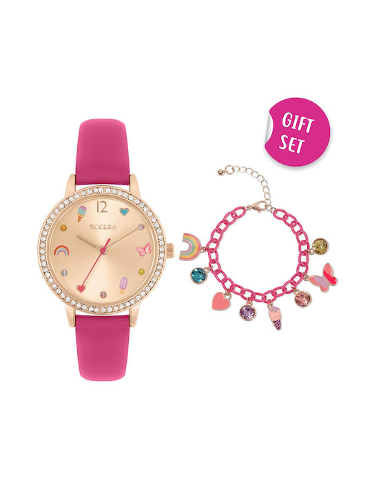 Kinder Tikkers Uhr mit rosa Lederarmband Set Atk1089