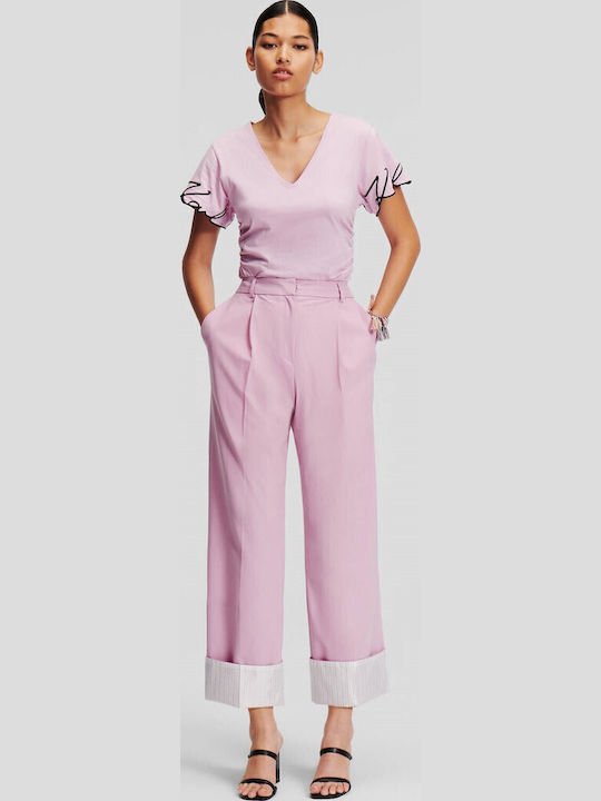 Damen Stoff Hose Gestreift Lilac 241w1010