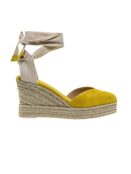 Mourtzi Women's Suede Platform Espadrilles Yellow