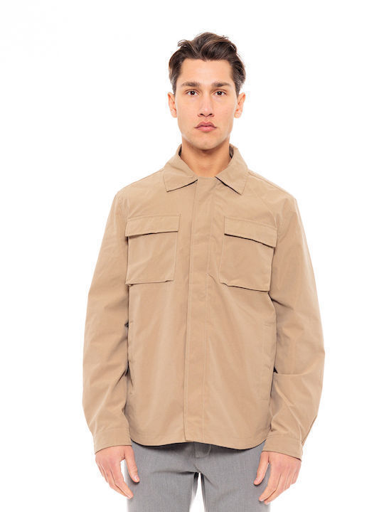 Μακρυμάνικo Overshirt σε Κανονική Γραμμή Μπεζ