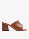 Siara65 Band Tan Leather Leather Mules with Chunky High Heel in Tabac Brown Color
