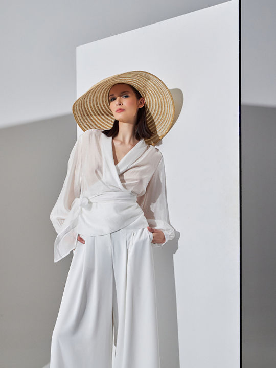 Desiree Women's Blouse Long Sleeve with V Neckline White