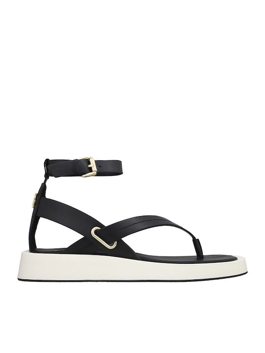 Ilianna Leather Women's Flat Sandals in Black Color