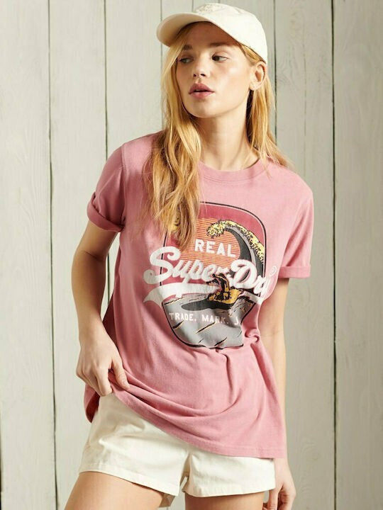 Superdry Vl Itago Bluza de Damă Mâneci scurte Somon