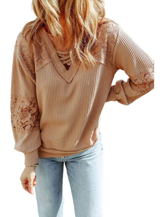 Amely Damen Pullover mit V-Ausschnitt Beige