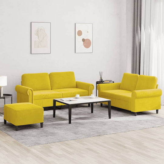Living Room Furniture Set 2-Seater & 2-Seater & Stool Yellow