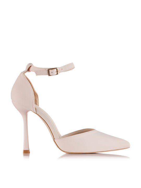 Mellisa Pointed Toe Beige Heels with Strap