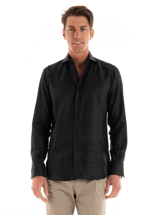 Karl Lagerfeld Men's Shirt Long Sleeve Linen Black
