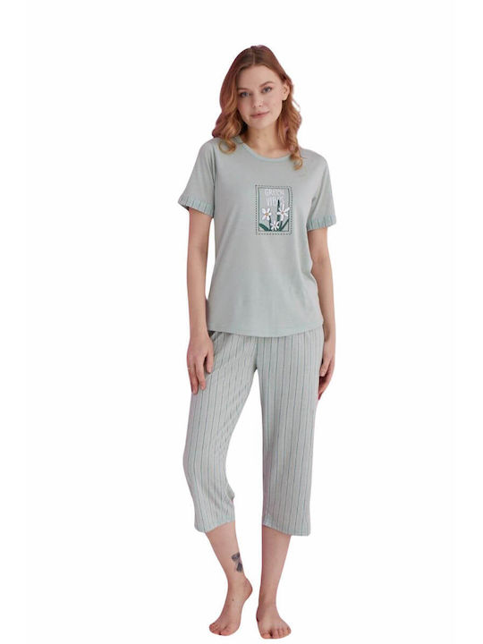 Lindros Summer Women's Pyjama Set Cotton Green