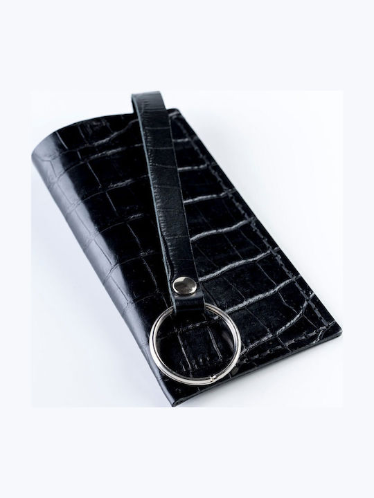 Breloc din piele cu gravură - Black Croco