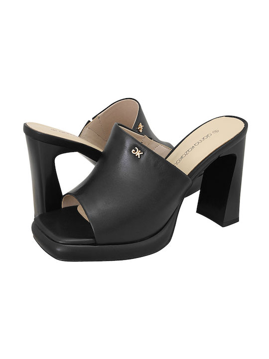 Gianna Kazakou Monte Leder Mules mit Hoch Absatz in Schwarz Farbe