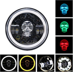 Headlamp 7" Full Led Skull 1pc Harley, Jeep, Suzuki, Nissan, Toyota, Dodge, Mazda, Ford, Mercedes