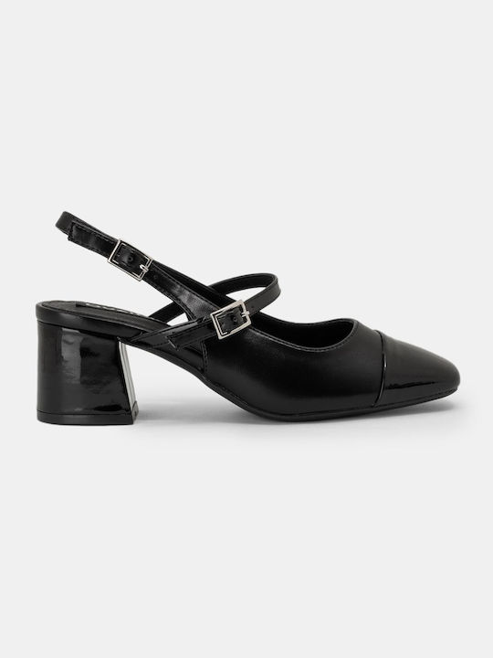 Bozikis Synthetic Leather Black Medium Heels with Strap