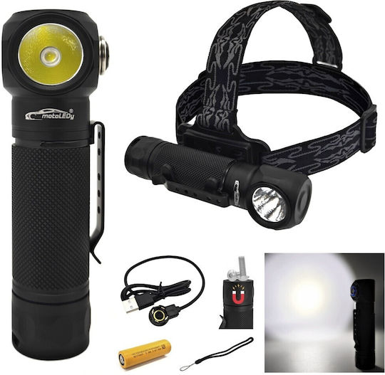 Lumină de lucru și de sit, cu baterie Lanternă Frontală LED IP68 cu Luminozitate Maximă 5000lm Negru