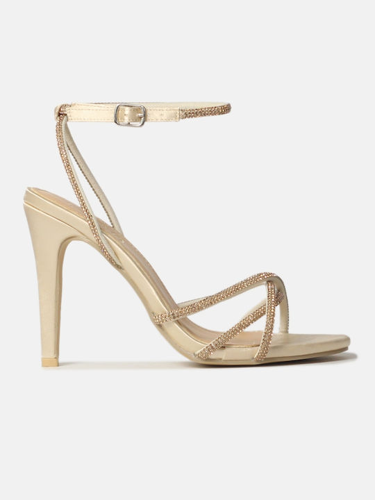 Sandals with thin heel and straps made of Strass Beige