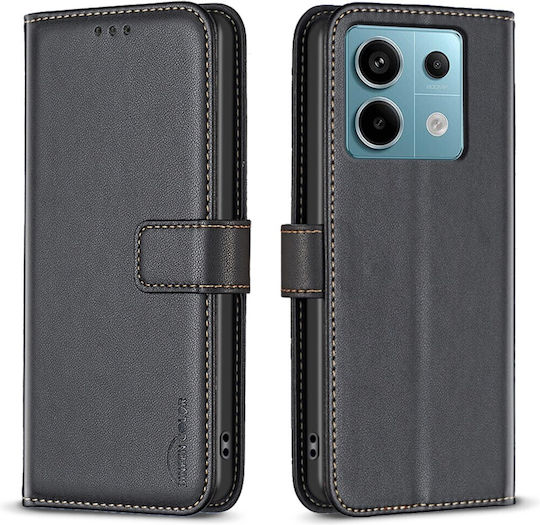 Case for Xiaomi Redmi Note 13 Pro 4G / Poco M6 Pro Binfen Color Leather Wallet Series 12 with Stand, Card Slots, and Magnetic Closure Black