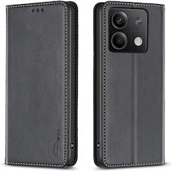 Xiaomi Redmi Note 13 4G Binfen Color Husa din Piele Tip Portofel Seria 9 cu Suport, Sloturi pentru Carduri și Închidere Magnetică Negru