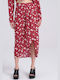 Funky Buddha Midi Envelope Skirt Floral in Red color