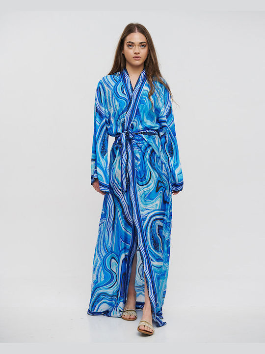 Ble Resort Collection Women's Maxi Kimono Beachwear Blue