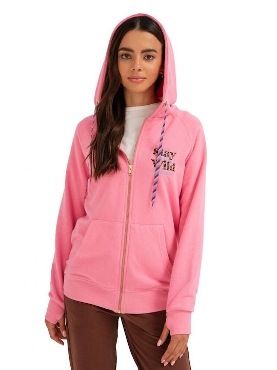 Femi Stories Women's Hooded Cardigan Pink