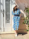 Damen Hemd Blau Druck