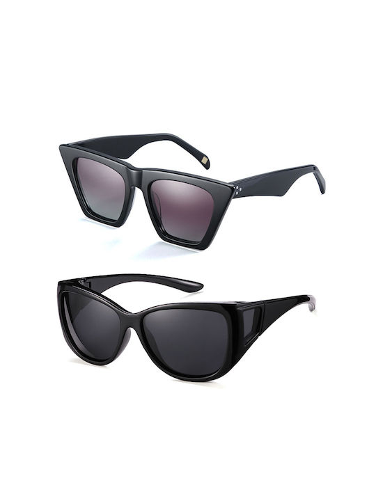 Polareye Дамски Слънчеви очила с Черно Пластмасов Рамка и Поляризирани Леща AT8079/PL461