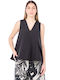 Women's Summer Blouse Sleeveless with V Neckline Black