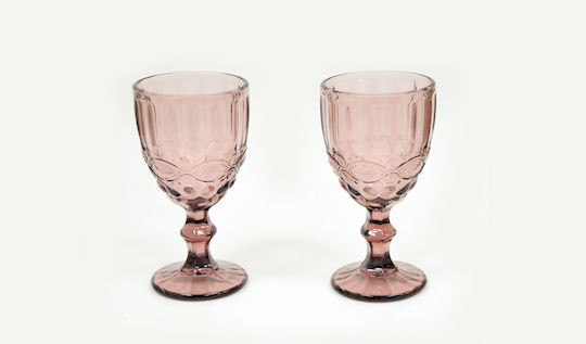 Set of Glasses for White and Red Wine made of Glass in Pink Color Stemmed 6pcs