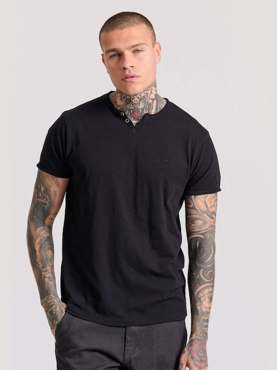 Funky Buddha Herren Shirt Kurzarm Schaltflächen BLACK