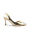 Fshoes Synthetic Leather Pointed Toe Gold Heels