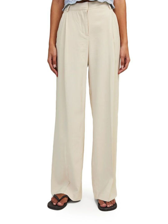 Jack & Jones Women's High-waisted Fabric Trousers in Relaxed Fit Beige