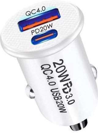 P10 Mini Style QC4.0 USB / PD20W Dual Port Car Charger White