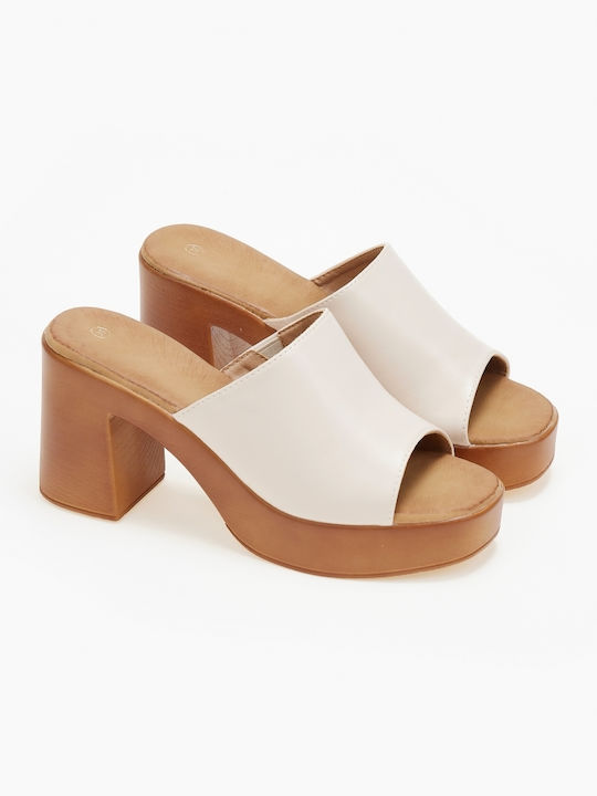 Issue Fashion Chunky Heel Mules Beige