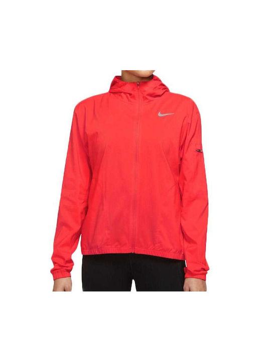 Nike Women's Running Short Sports Jacket for Spring or Autumn with Hood Red