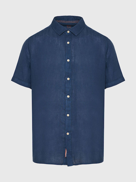 Funky Buddha Men's Shirt Short Sleeve Linen Navy Blue
