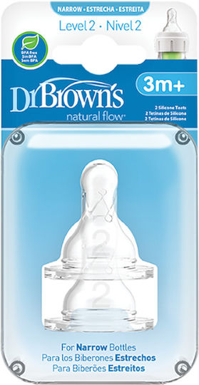 Dr. Brown's Natural Flow Options Level 2 Silicone Bottle Teats Medium Flow for 3+ Months 2 Pieces
