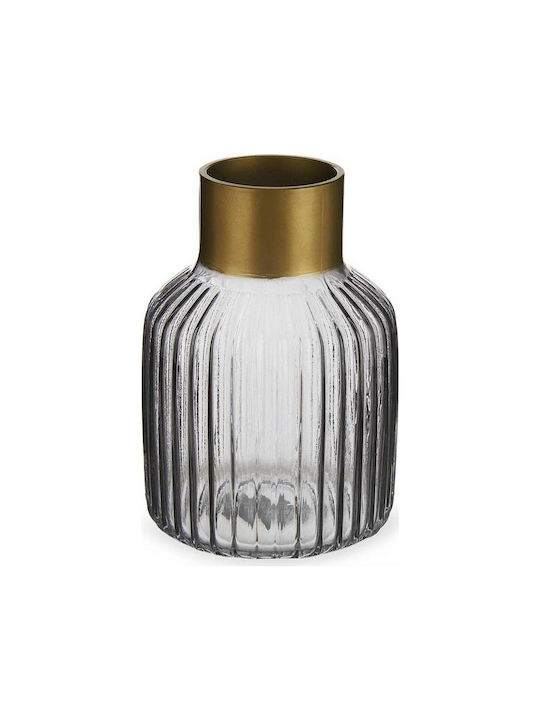 Vase Stripes Grey Gold Glass (12 X 18 X 12 Cm)