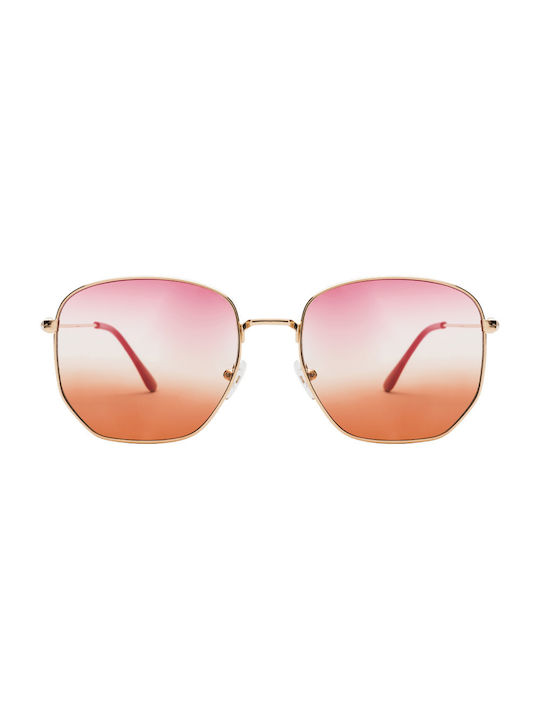 Sunglasses with Gold Metal Frame and Red Gradient Lens 01-6879-12