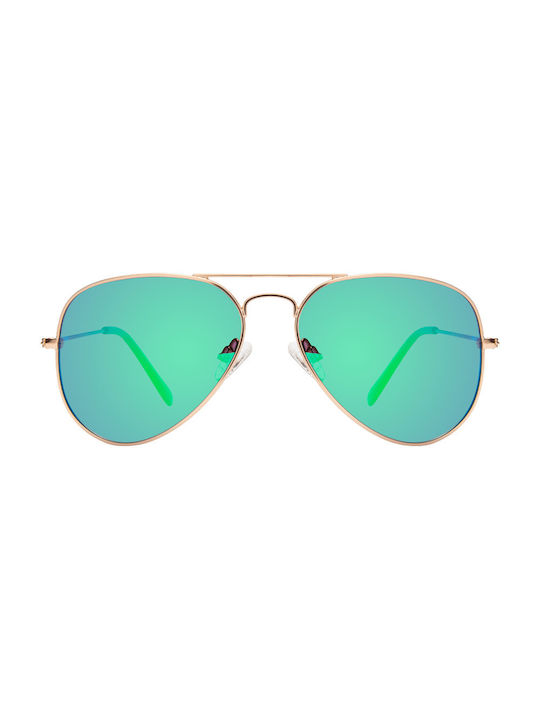 Sunglasses with Gold Metal Frame and Green Mirror Lens 07-016305VG-3