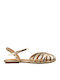 Flache Sandalen für Damen mit Riemen in Gold Farbe