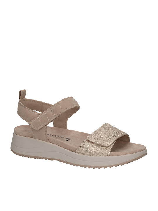 Women's Anatomical Leather Sandals with Removable Insole Caprice - Beige Snake