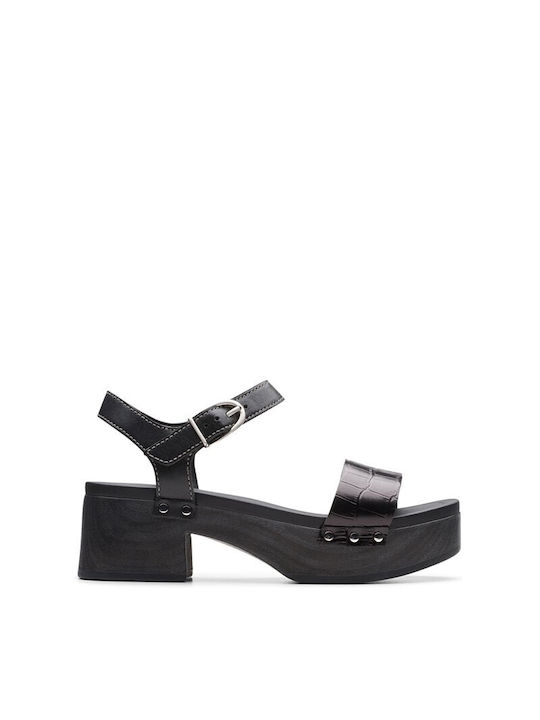 Clarks Leder Damen Sandalen mit Chunky mittlerem Absatz in Schwarz Farbe