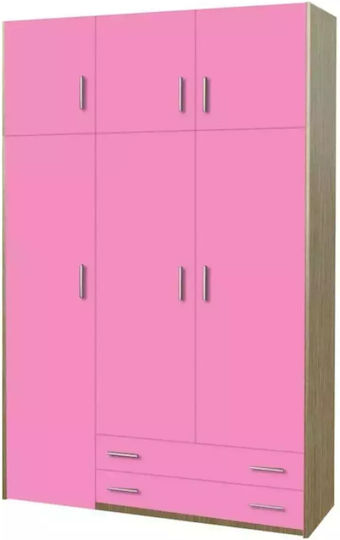 Children's Wardrobe Tri-colour with Pink Pattern