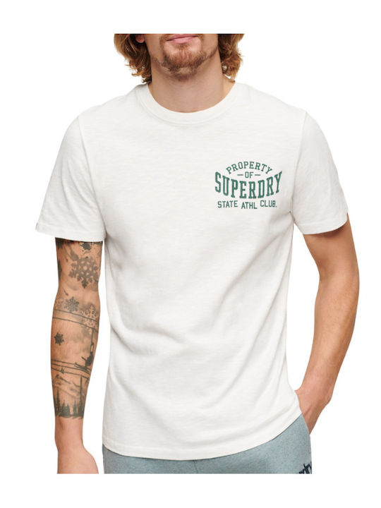 Superdry College Men's Athletic T-shirt Short Sleeve Ecru