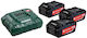 Metabo Set of 3 Tool Batteries 18V with Battery Capacity 52Ah