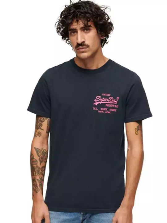 Superdry D2 Ovin Neon Vl Herren T-Shirt Kurzarm Marineblau