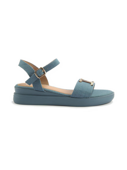 Sandale de blugi cu cataramă decorativă aurie Fshoes 5180.07 - Fshoes - Albastru