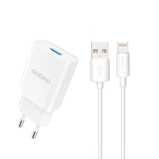 Dudao с USB-A порт и кабел Lightning Бял (A4EU)